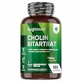 Cholin Bitartrat Kapseln - 714mg pro Portion - Cholin trägt zur Aufrechterhaltung einer normalen Leberfunktion bei (EFSA) - Für 3 Monate Vorrat - Täglich 2 Kapseln - 180 Stück - von WeightWorld