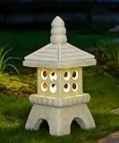 Yeomoo Solar Pagode mit LED Beleuchtung Deko Groß– Steinfarbene Zen Gartendeko aus Resin für Garten, Terrasse & Innenbereich – Wetterfeste Zen Garten Figur, Geschenke für Frauen und Männer 40 cm