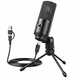 FIFINE USB Mikrofon PC Streaming, Podcast Microphone mit Ständer für MAC PS4 PS5, Kondensator Microfon für Studio Gaming - Schwarz