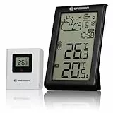 Bresser Wetterstation Funk mit Außensensor Meteo Temp W, innen und außen Thermometer, Wettervorhersage, Frostwarnung, DCF-Funkuhr, großes Display, digital, Schwarz