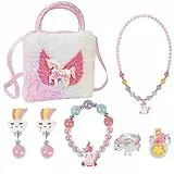 OSDUE Einhorn Handtasche, Einhörnern Kinderschmuck Halskette, Schmuckset für Mädchen, Unicorn Kette Halskette Armband Ring Schmuckset, für Party Dress Up Geschenk (7-Teiliges Set)