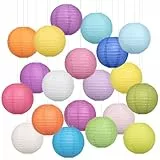 Encham 20 Stück Bunte Papierlaternen 25CM Lampions Rund Papier Laternen Lampenschirme für Feiertagen Hochzeit Halloween Weihnachten Party Geburtstage Gartenparty Babyparty Deko Innen und Außen