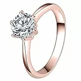 JewelryWe Schmuck Damen-Ring Solitärring Damen Verlobungsring mit Zirkonia Edelstahl Eheringe Ring Hochzeitsringe Rosegold Valentinstag Lieben Geschenk für Frauen Mädchen Größe 65