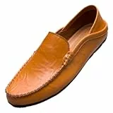 Unitysow Mokassins Slipper Herren Leder Slip On Fahren Schuhe Leicht Weich Loafers Handgefertigt Flache Business Schuhe,Gelb,EU 39