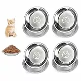 4er Set Katzennäpfe aus Edelstahl - Flache Futternäpfe für Katzen mit Süßem Katzenmotiv - Spülmaschinenfeste Katzen Näpfe für Trocken- & Nassfutter - Hygienisch, Langlebig - Ideal für Katzen, Kleine H