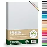 Premium Spannbettlaken, extra schwer und dick, 97% Mako-Jersey-Baumwolle und 3% Elasthan, auch Boxspringbett geeignet, 90 x 200-100 x 220 cm, Weiß