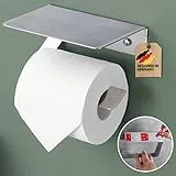 DEKAZIA® Toilettenpapierhalter ohne Bohren Edelstahl | Klopapierhalter ohne Bohren | Klorollenhalter ohne Bohren Klopapierhalter WC Papier Halterung Toilettenpapierhalter mit Ablage WC Rollenhalter