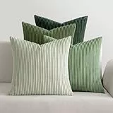 MIULEE Kissenbezug 40x40 4er Set Weihnachten Kordsamt Weiche Kissenhülle Dekorative Sofakissen Quadratische Dekokissen Zierkissenbezug Gestreifte Kissenbezüge für Wohnzimmer Forest Green Series