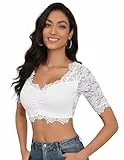 Hotouch Damen Dirndlbluse Spitze Weiß Dirndl Bluse Kurzarm Oktoberfest Trachtenbluse Traditionelle Kleidung Trachten Bluse M