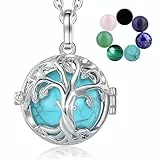 INFUSEU Lebensbaum Kette, Kristall Baum Des Lebens Anhänger Halskette Heilsteine Malachit Obsidian Karneol Türkis Amethyst Schmuck Austauschbare Steine Magie Witch Geschenk für Damen Mädchen