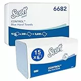 Scott Control Falthandtücher 6682, 1-lagige, blaue Papierhandtücher mit Interfold-Faltung, FSC-zertifiziert und für den Lebensmittelkontakt, 15 Packungen x 240 Tücher (insg. 3.600)