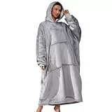 Michorinee Hoodie Decke Extra Lang Sherpa Tragbare Decke als Geschenke für Frauen Herren - Übergroße Decken Hoodie Weiche Warme Fleece Flanell Kuscheldecke mit Ärmeln und Tasche Grau