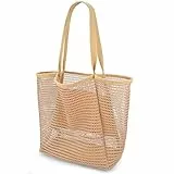 benpen Große Strandtasche Damen Xl Familie,Beach Bags For Women,Netztasche Strand Mit Reißverschluss Innentasche,Faltbare Leichte Mesh Strandtasche Korb,Badetasche Klein,Shopper für Frauen