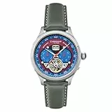 Thomas Earnshaw Herren-Armbanduhr ES-8187 mit offenem Herz, 43 mm, Baron Grand Datum, Kalender, offenes Herz, Automatikuhr mit Lederband, Englisches Blau, Armband