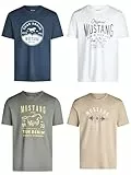 MUSTANG Tshirt Herren Baumwolle Regular Fit 4er Pack Set Rundhals Kurzarm Sommer Tee Shirt Logoprint XXL, Größe:XXL, Farbe:Farbmix (P23)