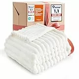 BEDSURE Kuscheldecke - Wolldecke & Fleecedecke, Sofadecke, Weiche Warme Grobe Korddecke für Zimmer Deko, Wohn- & Kuscheldecken, Tagesdecke, Wollweiß, 150 x 200 cm