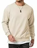 Elegancity Herren Sweatshirts Langarm Pullover Casual Einfarbig Langarmshirts Basic Frühling Herbst Hoodie Pullover mit Textur,Aprikose XL
