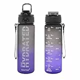 NAVTUE Trinkflasche, 500ml Wasserflasche BPA-frei, Zeitmarkierungen, Auslaufsicher Sport trinkflasche für Fitness, Radfahren, Büro, Laufen, Fitnessstudio, Yoga (SchwarzBlau Schnelltrink 500ml)