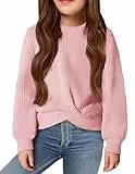 Arshiner Mädchen Pullover Mode Kinder Strickpullover Warm Rundhals Herbst Winter Freizeit Langarm Oberteile für Mädchen 9-10 Jahre Hellrosa