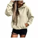 Hoody Damen Mit Kapuze,Hoodie Damen Oversize Bequeme Pullover Casual Kapuzenpullover Einfarbig Basic Hoody Langarm Sweatshirt mit Kapuze Oberteile Warme Hoodies Vintage Locker Retro Khaki XL