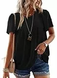 TUUHAW Tunika Damen Große Größen Sommer Boho Bluse Kurzarm Top Süß Oberteile Fließend Elegant Volant Rundhals Herbst Frühling Rüschen T Shirt Lässig Outfits Spitze Kleidung Schwarz 3XL