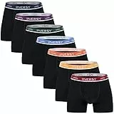 INNERSY Boxershorts Herren Schwarz Mid Trunks Baumwolle Unterhosen Männer Retroshorts 7er Pack (XL, Buntes Schwarz)