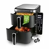 GOURMETmaxx FryUp Vertikale Doppelkammer Heißluftfritteuse | vertikaler Airfryer | klappbares Touchdisplay | 32% platzsparender | Fassungsvermögen 10L | Heißluftfritteuse 2 Kammern