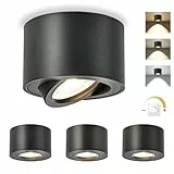 GeyouLux LED Aufbauspots Dimmbar - Extra Flach & 30° Schwenkbar Ø80x50mm Deckenspots Schwarz - inkl. 5W 500LM LED Modul 230V - 3000K/4000K/6500K Aufbauleuchte Aufputz Spots Aufbaustrahler Rund 4 Stück