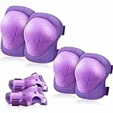 Knieschoner Kinder Schoner Inliner Protektoren: [6er Set] Schützer Inline Skates Knieschützer Skateboard SchutzausrüStung Knie und Ellenbogenschützer für Kinder (Violett, M (7-15Jahre))