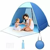 Pop up Strandmuschel, 2-3 Personen Familie Zelt UV Schutz UPF 50+ Strandzelt Wurfzelt mit Reißverschluss Hintertür, Vordertür mit Schnallen Kleines Packmaß für Sonnenschutz Strand, Garten Blau