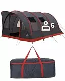 JUSTCAMP Atlanta 5 Familienzelt für 5 Personen - Tunnelzelt mit Stehhöhe inkl. Vordach & Boden, Eingang mit Fliegengitter - Campingzelt groß, geräumig, wasserdicht - Ideal für Campen & Festival