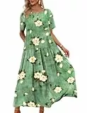 YESNO Damen Kleider Freizeit Lose Sommerkleid Lang Boho Maxikleid für Rundhals Strandkleid Blumenkleid 3XL EJFDE CR19