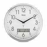 Mebus Analoge Funk-Wanduhr 29cm groß | Leicht lesbar & lautlos | Runde Funkuhr ohne tickgeräusche & großem Ziffernblatt für Küche, Wohnzimmer, Büro, Kinderzimmer | Uhr geräuschlos in Silber