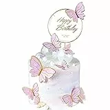 11 Stück Schmetterlinge kuchen deko,dreidimensional schmetterlinge deko torte Cupcake Topper tortendeko geburtstag mädchen geburtstagsfeier dekoration（Rosa）