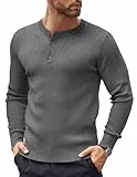 COOFANDY Henley Langarmshirt Pullover Herren Winterpullover mit Knöpfe Basic Strickpullover Rundhals Mittelgrau M