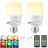 E27 Batterie Glühbirne Mit Fernbedienung, Magnetische USB Wiederaufladbare Glühbirne Mit Schalter, LED Dimmbar Akku Glühbirne Für Lampen, RGB Farbwechsel Glühbirne, 400LM, Timer, 2600mah,2 PACK