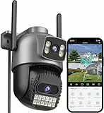 ANBIUX 2.5K Überwachungskamera Aussen - 2.4/5Ghz WiFi 360° PTZ überwachungskameras mit Dual-Objektiv, Farb-Nachtsicht, Intelligent Tracking, Zwei-Wege-Audio,Kostenloser Cloud-Speicher,IP66