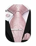 Hi-Tie Seidenkrawatten für Herren, Rosa, Blau, Schwarz, Herren-Krawatten-Set, Krawatte, Einstecktuch, Manschettenknöpfe, Clip-Anstecknadel für Hochzeit, 4 Stück, blassrosa, M