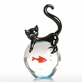 Tooarts kleines Glasornament, Motiv: Katze und Goldfisch, Figur, Geschenk, Ornamente für Zuhause, mundgeblasen, glas, Cat and Goldfish Gift