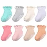 Utensilsto 8 Paar Rüschen Baby Stoppersocken, Rutschfeste Kleinkind Socken Atmungsaktiv Anti Rutsch Socken Baumwolle Antirutschsocken für 1–3 Jahr Kinder Mädchen