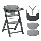 Bebeconfort Timba 2 mit Kissen, Mitwachsender Hochstuhl Baby, Ab 6 Monaten, Bis 110 kg, Ergonomischer Baby & Kinderhochstuhl Holz, Fast alle Esstische, Abnehmbares Tablett, Grey Mist