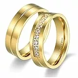 Flongo Paar Ringe Ehering Band Ring Partnerring mit I Love You Gravur Gold Valentine Valentinstag Hochzeit Engagement Verlobungsringe für Frauen Männer Herren Damen