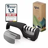 kjøk Premium Messerschärfer manuell - Messerschleifer und Scherenschleifer - ABS Gehäuse in schwarz-matt mit Diamant-, Keramik- & Wolframcarbid-Stäbe für Messer Werkzeug Schere und Brotmesser