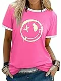 WIEIYM Tshirt Damen Rundhals Kurzarm T-Shirts Sommer T Shirts Brief Leichtes Shirt Gedruckt Lässig Tee Shirts Oberteile Tops Bluse,Rosa,2XL