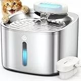 oneisall Katzenbrunnen Kabellos, 3.5L Trinkbrunnen für Katze Edelstahl, 5000mAh Akku, Katzen Trinkbrunnen mit Bewegungsmelder, Leise Wasserpumpe, 3 Filter