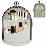 Make up Kosmetik Organizer, 360° Drehbar Schminktisch Organizer Make-up Pinselhalter, 18.5 x 27cm Große Kapazität Kosmetik Aufbewahrung mit 5 Fächern und Deckel für Badezimmer Schlafzimmer (Weiß)