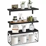LeapBeast Schweberegale Wandregal, 3+1 Stück Regal Wand, Regale für Wände, Wandregal Holz Küche, Schweberegal mit Drahtkorb, für Wohnzimmer, Küche, Schlafzimmer Oder Büro (A03)