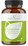 Rhein Nutrition Multivitamin Kapseln Vitamine A-Z Hochdosiert | Mineral Komplex mit Mineralien | 120 vegane Kapseln für 2 Monate | Vitamin A-Z vegan und ohne Zusatzstoffe | Laborgeprüft in Deutschland