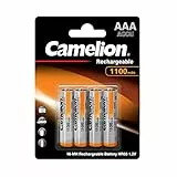 Camelion 17011403 - Ni-MH Rechargable Batterien AAA / HR03, 4 Stück, Kapazität 1100 mAh, wiederaufladbar, für elektronische Geräte zur Sicherstellung einer optimalen Energieversorgung