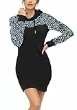 TrendiMax Damen Sweatshirt Langarm Hoodie Kleid Pulloverkleid Rollkragen Sweatkleid Kapuzenpulli Lange Tops, Schwarz Blumen, S